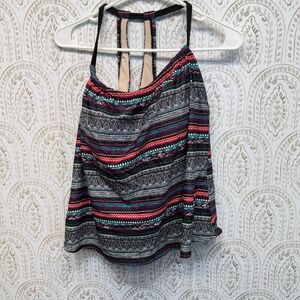 Kona Sol Tankini Top Womens 14W Multicolor Geometric Tribal Racerback Swimwear